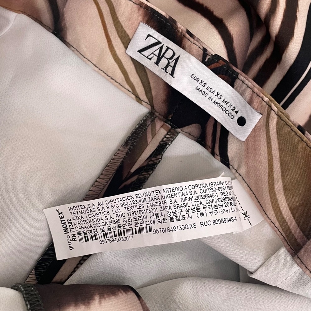 ZARA Printed Flare Pants Brown Green Stripes Blogger Favorite Chic Party X-Small - Picture 13 of 16